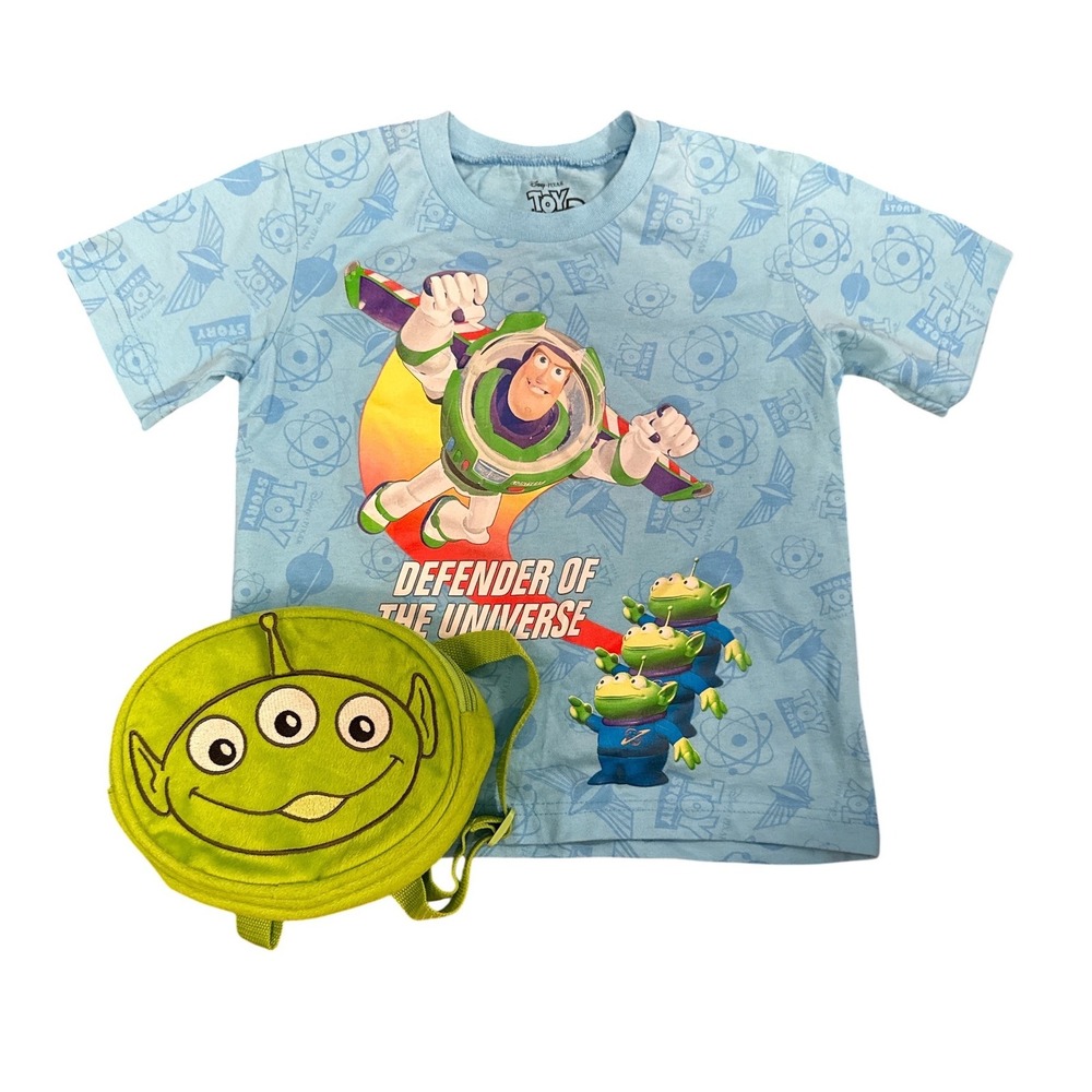 Disney Toy Story 3 Shirt & Backpack Kids 6/7 Blue Buzz Lightyear Graphic Set